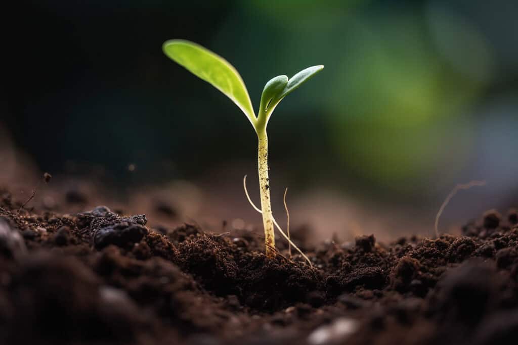 small plant sprouting from earth
