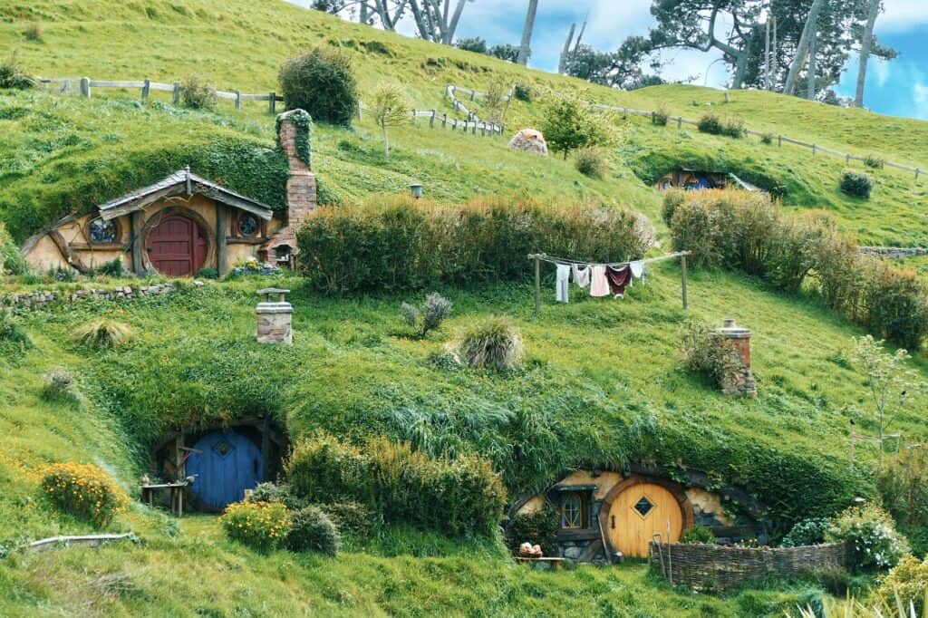 hobbit houses on hillside