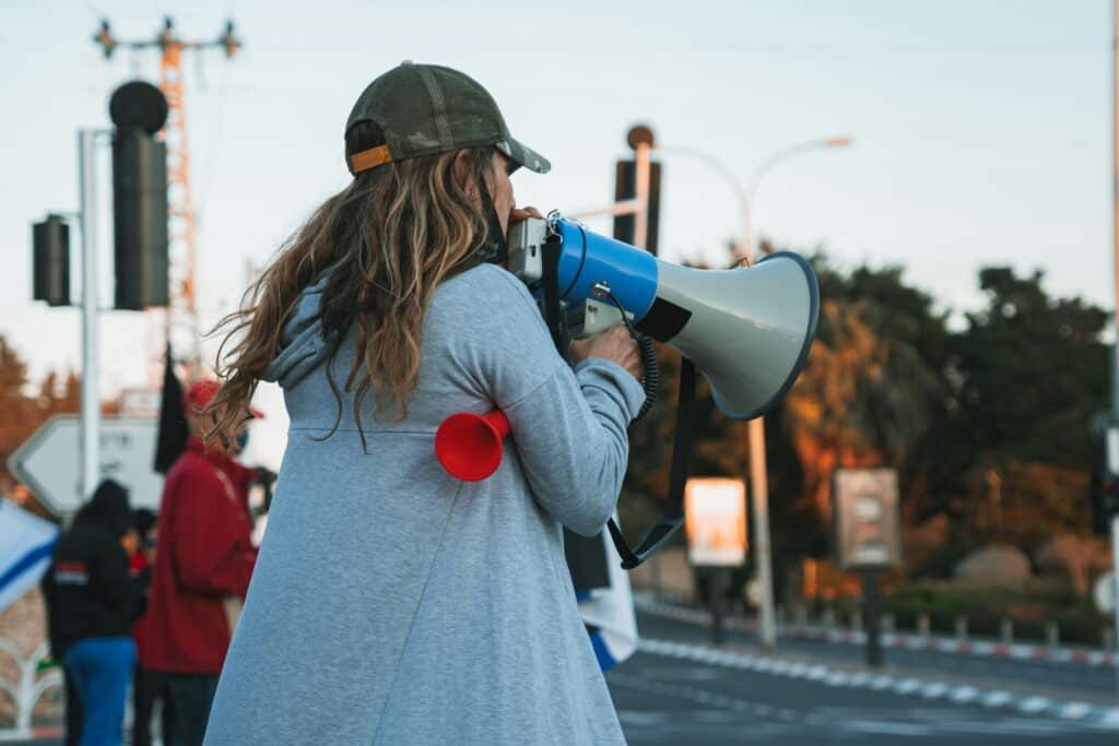 woman with bullhorn