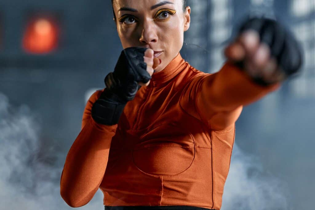 super hero woman orange bodysuit