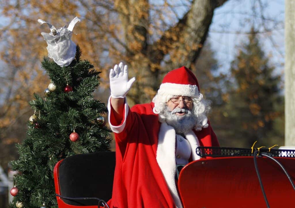 Santa in sleigh in parade