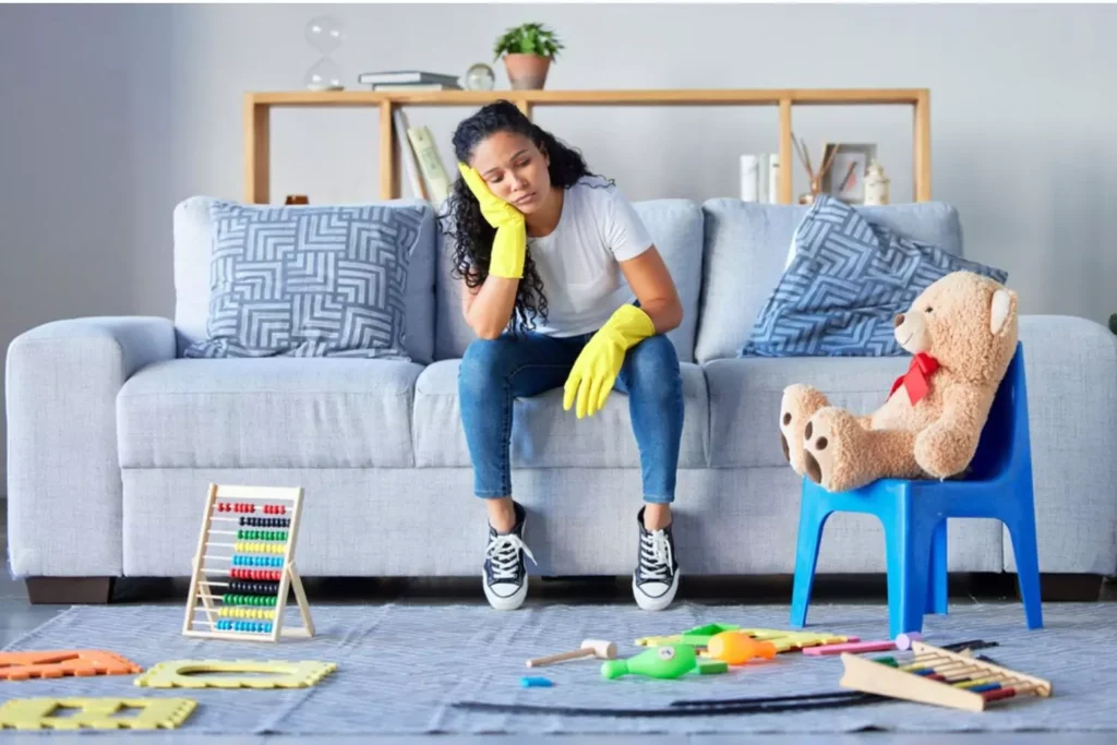 Mom angry with mess from kids