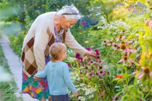 An elderly person and young child benefit from spending time together