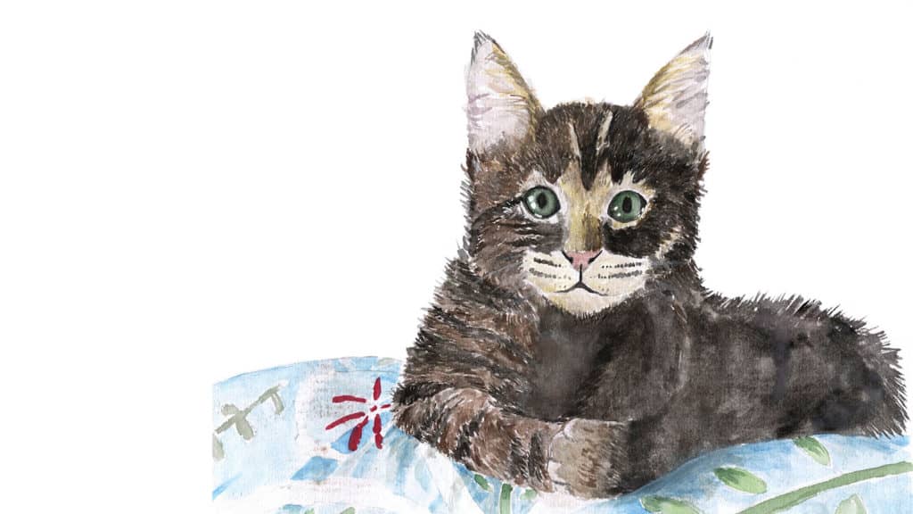 Painting of a cat on a pillow