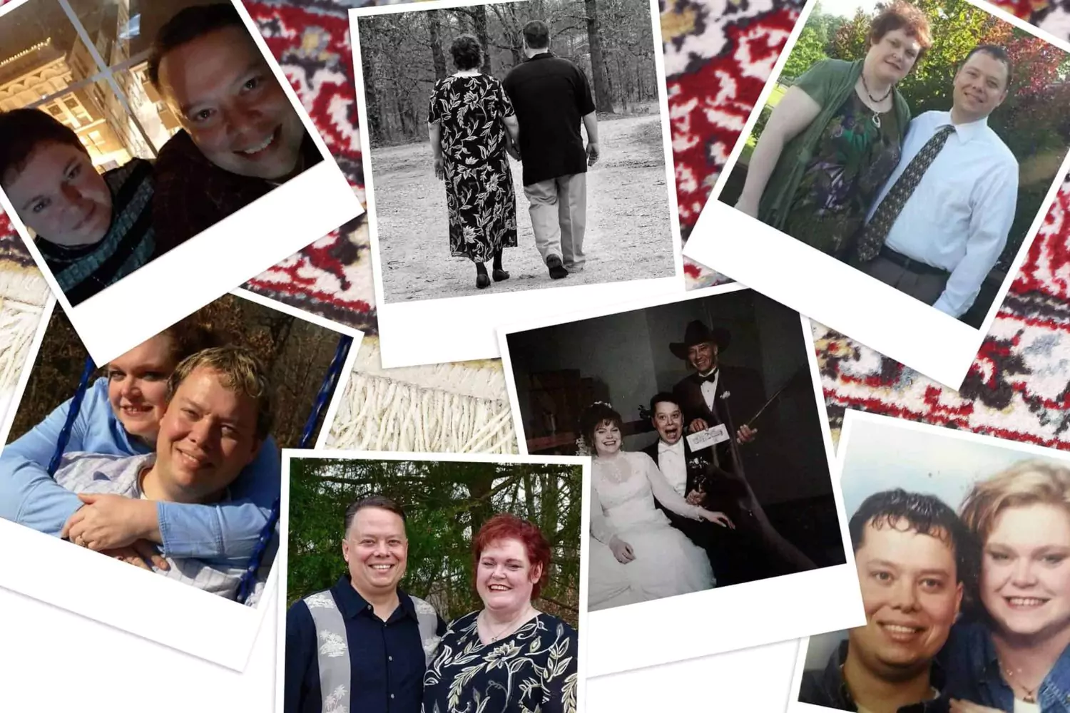 A collage of photographs showcasing a Shawn and Jayneen Scheffler's journey through different stages of their marriage, from their wedding day to more recent moments together. The images reflect love, companionship, and resilience, offering a visual representation of hope and perseverance, even when facing challenges in learning how to save your marriage when it seems hopeless.