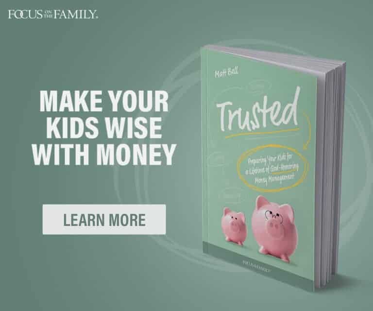 Advertisement for the book Trusted with the caption Make Your Kids Wise With Money