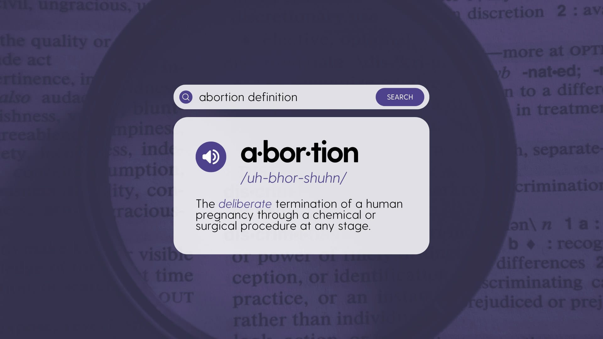 "Guide to Abortion Definitions & Language" hero image that includes a definition for abortion with a faded purple background.