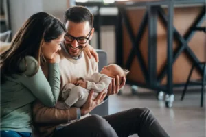 Parents bond and connect with their baby